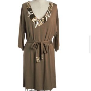 TRINA TURK Brown Embellished Embroidered Dress